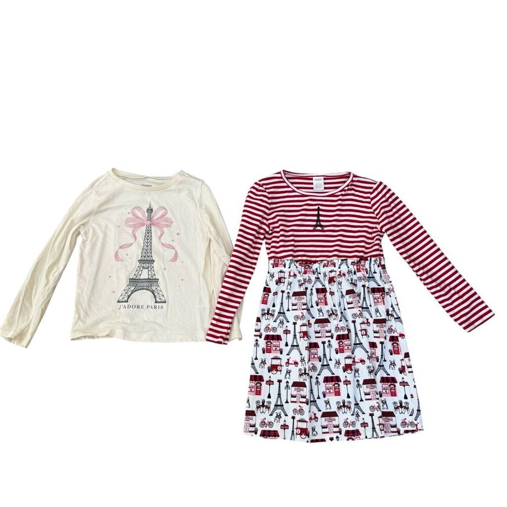 Set of Gymboree Girls Eiffel Tower dress and Oshkosh shirt size 7